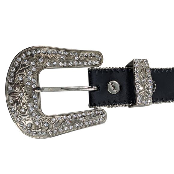 BHW LEATHER BELT Silver Starbursts Rhinestones Western Rodeo ~ 40\